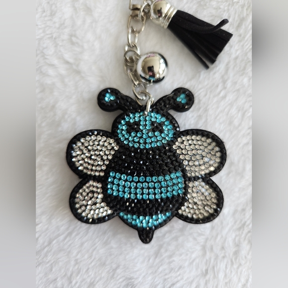 Blue Bee Keychain with Rhinestones - Picture 2 of 3